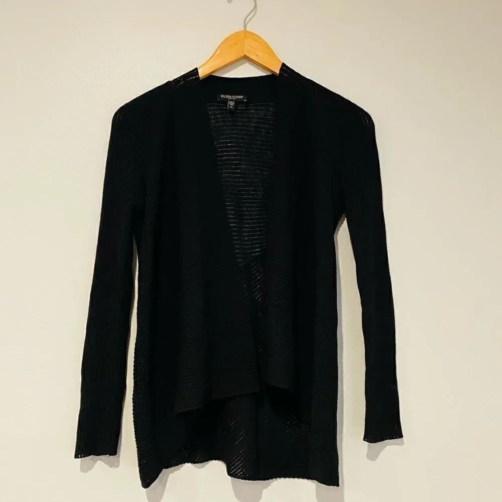 EILEEN FISHER Petite Ribbed Wool Open Cardigan